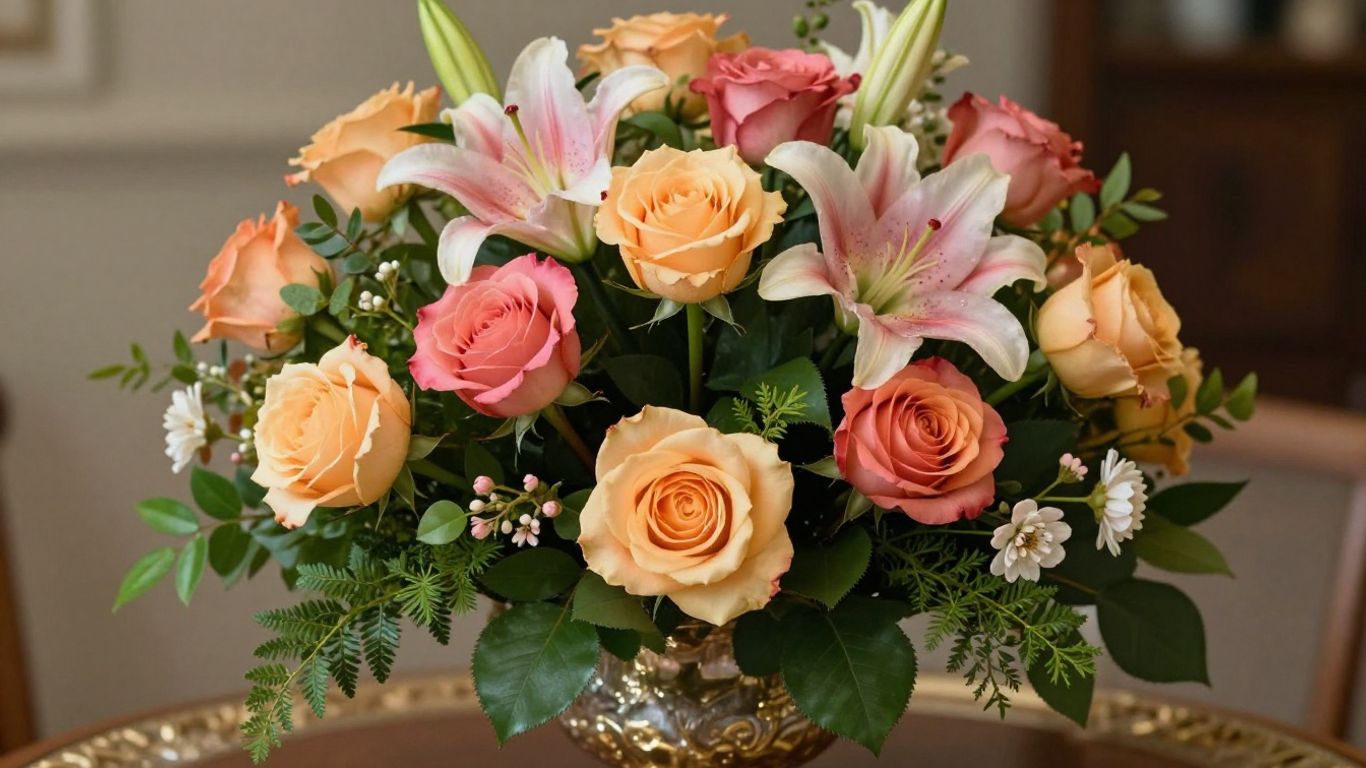 Bespoke floral arrangement with roses and lilies in Altona.
